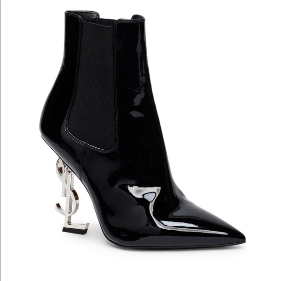 YSL OPYUM BOOTIE IN PATENT LEATHER W/ SILVER HEEL - Picture 3 of 8